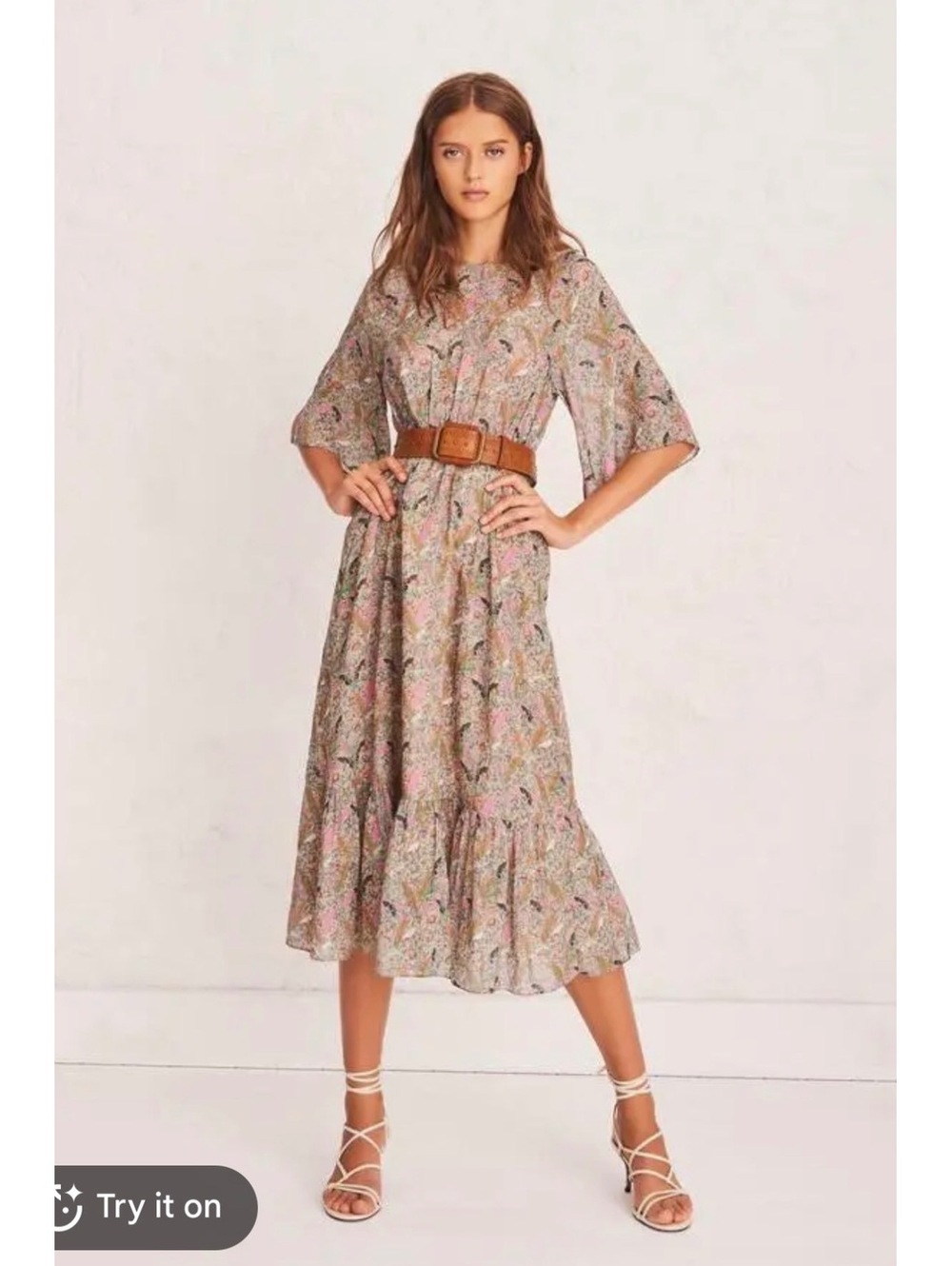 ba&sh Jami Floral Midi Dress XS Flutter Sleeve Boho